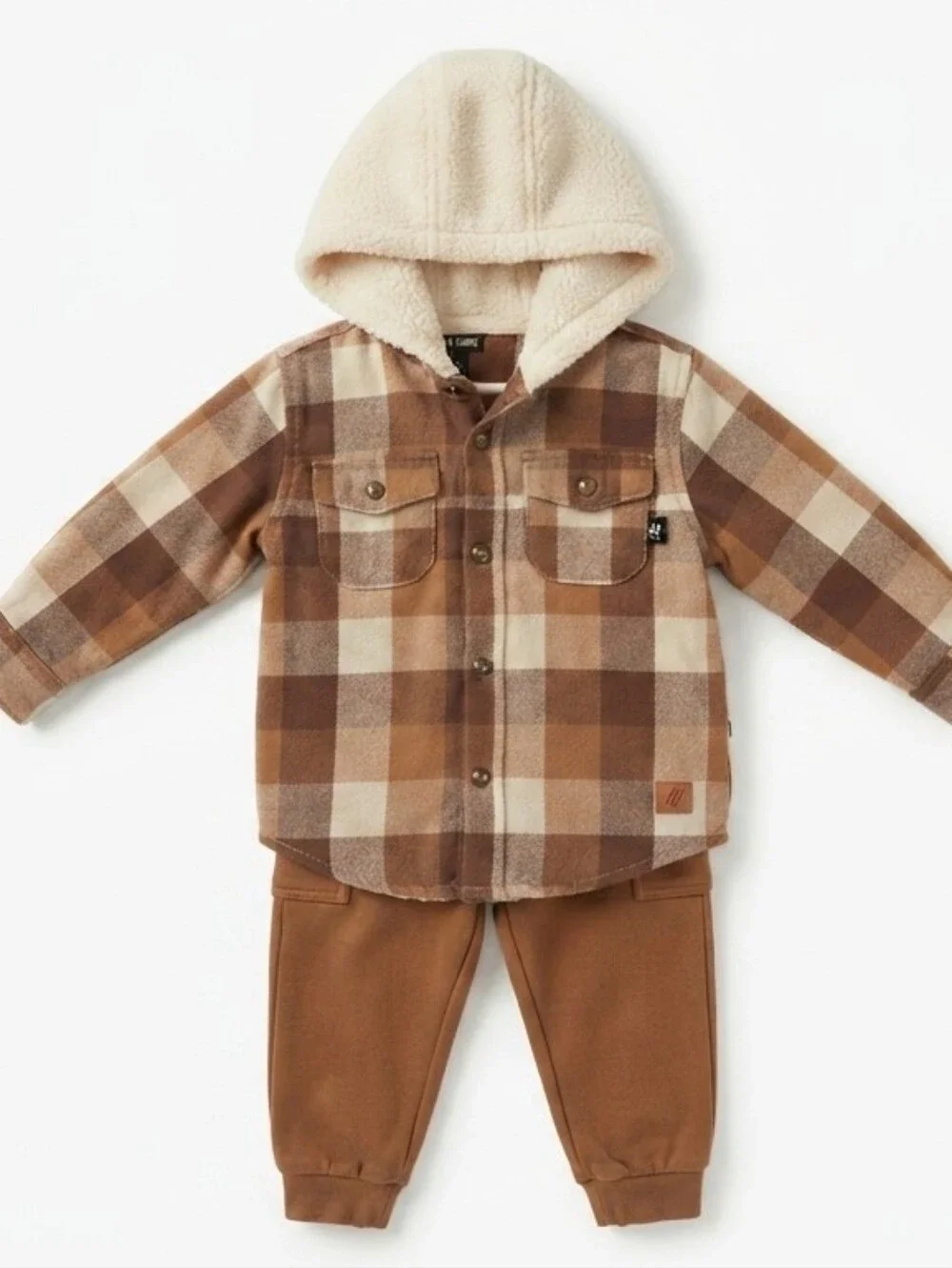 NWOT American Hawk Kids 2-Piece Plaid Hooded Flannel Shirt & Jogger Pants Set 4T